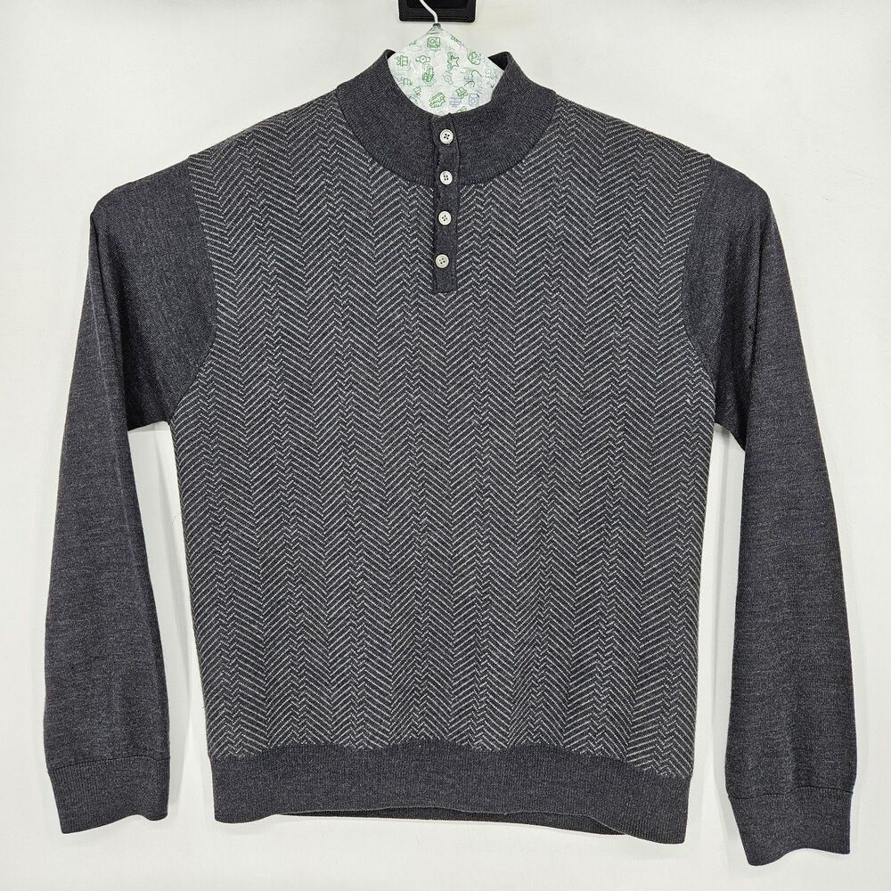 Vtg Mario Gilberti Sweater Mensโ XL Gray Chevron Pattern Long Sleeve Italy